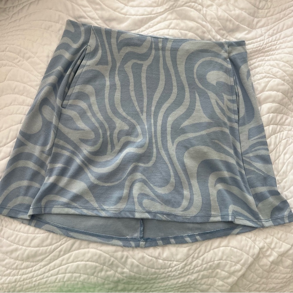 altar'd state blue wavy mini skirt with pockets